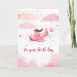 Personalized Pink Airplane Birthday Card カード