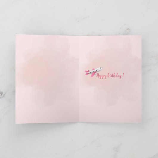 Personalized Pink Airplane Birthday Card カード (内部)