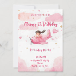 Personalized Pink Airplane Girl Birthday Invitatio 招待状