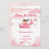 Personalized Pink Airplane Girl Birthday Invitatio 招待状 (正面/裏面)