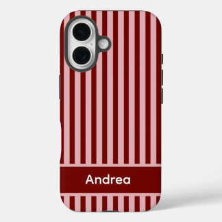 Personalized Pink and Red Stripe iPhone 16ケース