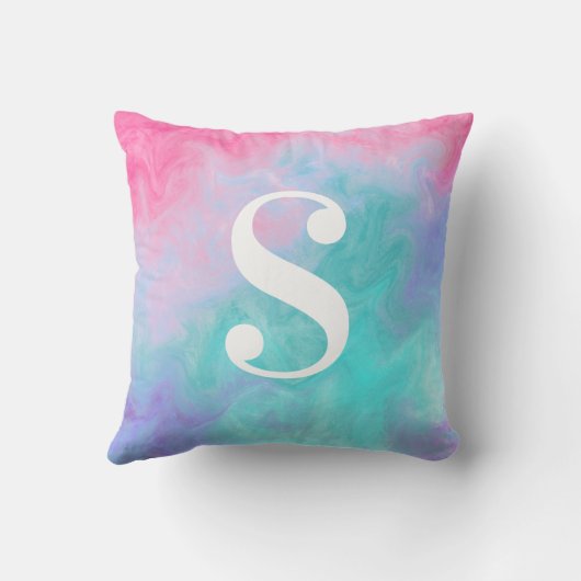 Personalized Pink and Teal Watercolor クッション (裏面)