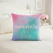 Personalized Pink and Teal Watercolor クッション