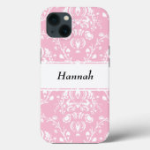 Personalized Pink and White Damask Case-Mate iPhoneケース (裏面)
