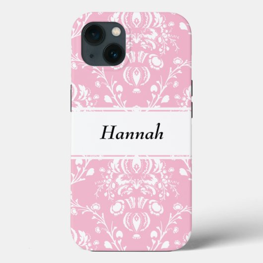 Personalized Pink and White Damask Case-Mate iPhoneケース (裏面)