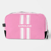 Personalized Pink And White Racing Stripe Travel ドップキット (正面)