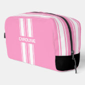 Personalized Pink And White Racing Stripe Travel ドップキット (右コーナー)