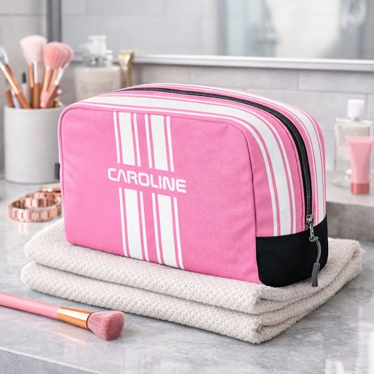 Personalized Pink And White Racing Stripe Travel ドップキット