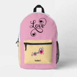 Personalized Pink Backpack with "Love" & Heart Key プリントバックパック