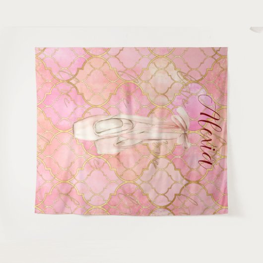 Personalized Pink Ballet Dance Studio Backdrop タペストリー (正面(横))