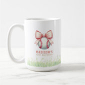 Personalized Pink Baseball Girl Bow コーヒーマグカップ (左)