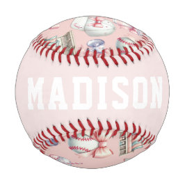 Personalized Pink Baseball – Name Girl Birthday 野球ボール