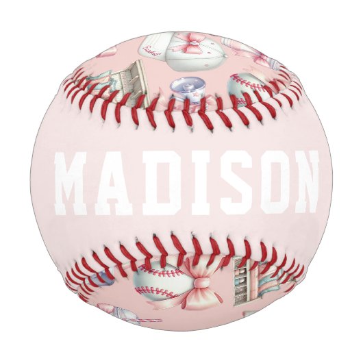Personalized Pink Baseball – Name Girl Birthday 野球ボール (裏面)