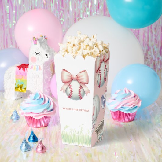Personalized Pink Baseball Popcorn フェイバーボックス (パーティー)