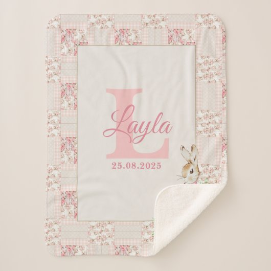 Personalized Pink Beatrix Potter Sherpa Blanket シェルパブランケット (正面)