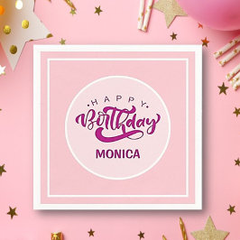 Personalized Pink Birthday Party スタンダードカクテルナプキン
