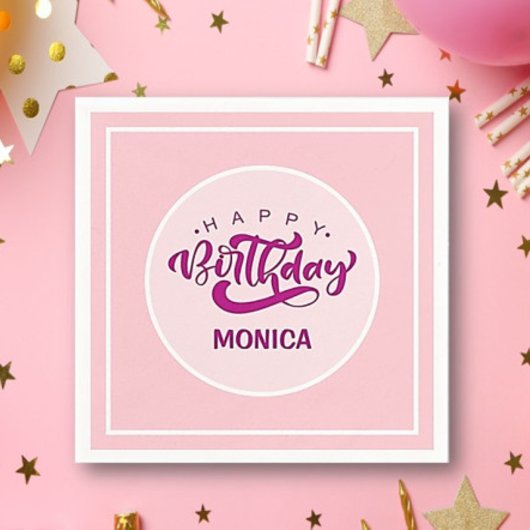 Personalized Pink Birthday Party スタンダードカクテルナプキン