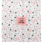Personalized Pink Black Hearts Romantic Valentine  シャワーカーテン (正面)