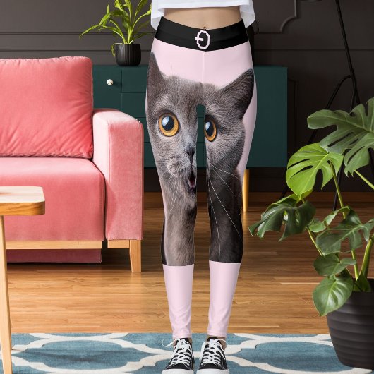 Personalized  Pink Black Striped Crazy Cat Lady レギンス