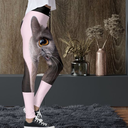 Personalized  Pink Black Striped Crazy Cat Lady レギンス