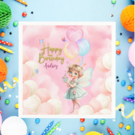 Personalized Pink & Blue Fairy Party Paper Napkin スタンダードカクテルナプキン