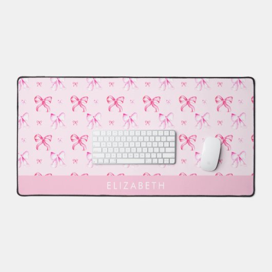 Personalized Pink Bow Coquette Cute Name Office デスクマット (キーボード&マウス)