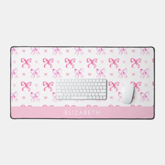 Personalized Pink Bow Coquette Cute Name Office デスクマット (キーボード&マウス)