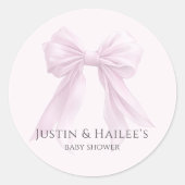 Personalized Pink Bow Girl Coquette Baby Shower ラウンドシール (正面)