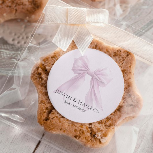 Personalized Pink Bow Girl Coquette Baby Shower ラウンドシール