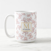 Personalized Pink Bow Girl Cute Gold Monogram Name コーヒーマグカップ (左)