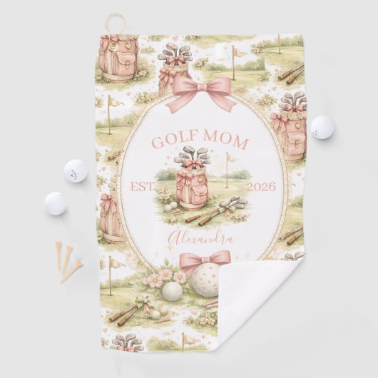 Personalized Pink Bow Golf Mom Gift ゴルフタオル (インサイチュ)