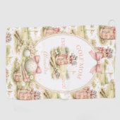 Personalized Pink Bow Golf Mom Gift ゴルフタオル (横)