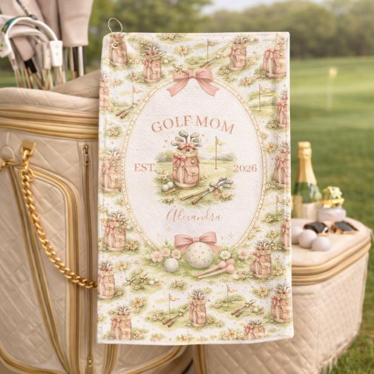 Personalized Pink Bow Golf Mom Gift ゴルフタオル