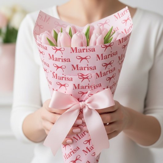 Personalized Pink Bow Name Gift  ラッピングペーパー