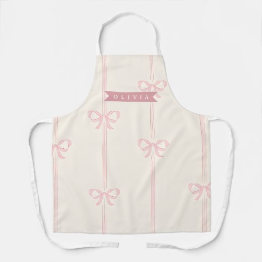 Personalized Pink Bow Name Gift Elegant Coquett エプロン (正面)