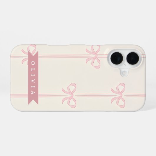 Personalized Pink Bow Name Gift Elegant Coquette iPhone 16ケース (裏面横)