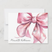 Personalized Pink Bow Thank You ノートカード (正面)