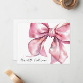 Personalized Pink Bow Thank You ノートカード (正面/裏面インサイチュ)