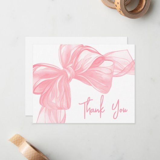 Personalized Pink Bow Thank You Note Card ノートカード (正面/裏面インサイチュ)