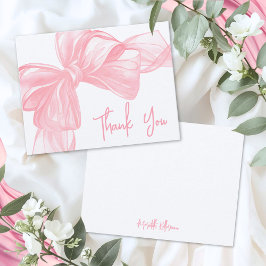 Personalized Pink Bow Thank You Note Card ノートカード