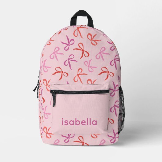 Personalized Pink Bows Girl Backpack プリントバックパック (正面)