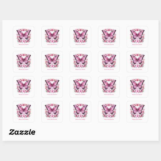 Personalized Pink Breast Cancer Awareness  スクエアシール (シート)