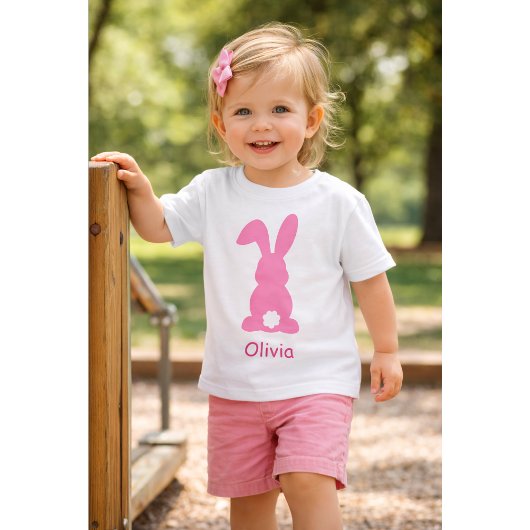 Personalized Pink Bunny - Custom Name Cute Rabbit ベビーTシャツ