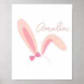 Personalized Pink Bunny Ears Nursery Wall Art Baby ポスター (正面)