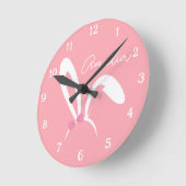 Personalized Pink Bunny Nursery Wall Clock Cute ラウンド壁時計 (傾斜)