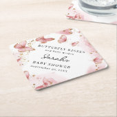 Personalized Pink Butterfly Baby Shower Coaster ペーパーコースター (アングル)