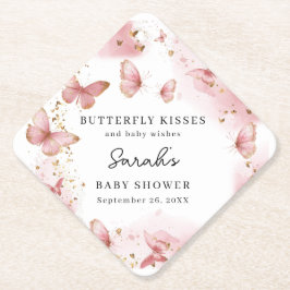 Personalized Pink Butterfly Baby Shower Coaster ペーパーコースター
