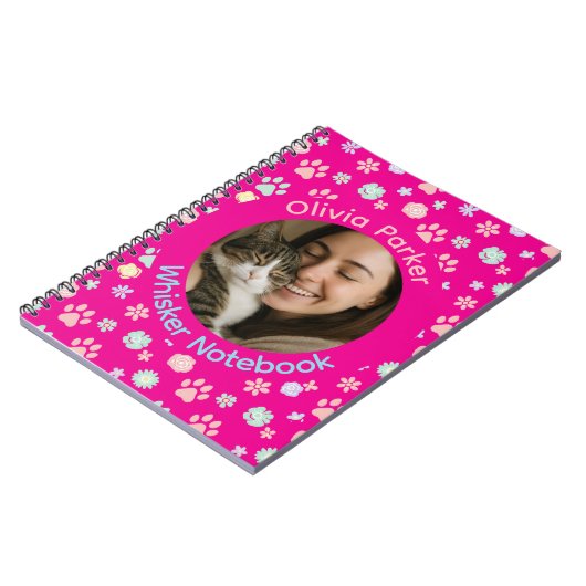 Personalized Pink Cat Photo & Name Spiral Notebook ノートブック (左側)