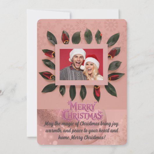 Personalized Pink Christmas Card with Elegant 招待状 (裏面)