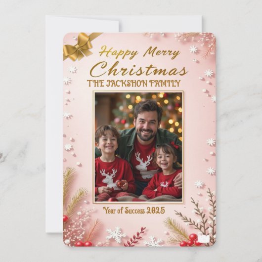 Personalized Pink Christmas Card with Elegant 招待状 (正面)